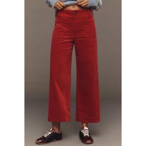 Anthropologie Maeve Colette Corduroy Pants Cropped Wide-Leg Womens 26 Raspberry